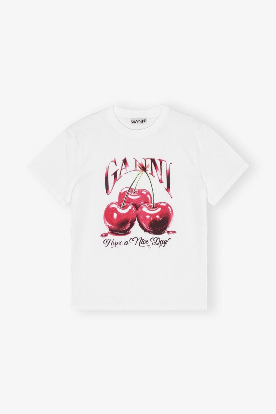 GANNI Basic Jersey Cherry Relaxed T-shirt - XS - White